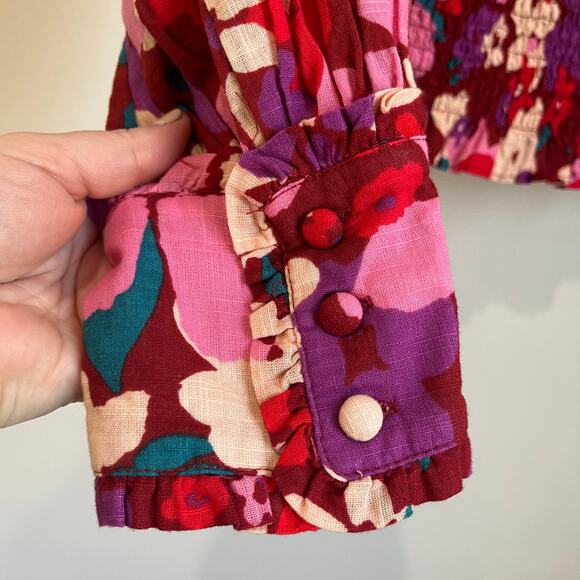 NWT FREE PEOPLE Ariana Floral Cottagecore Printed Top long sleeves cuffed Sz XS - Picture 5 of 12